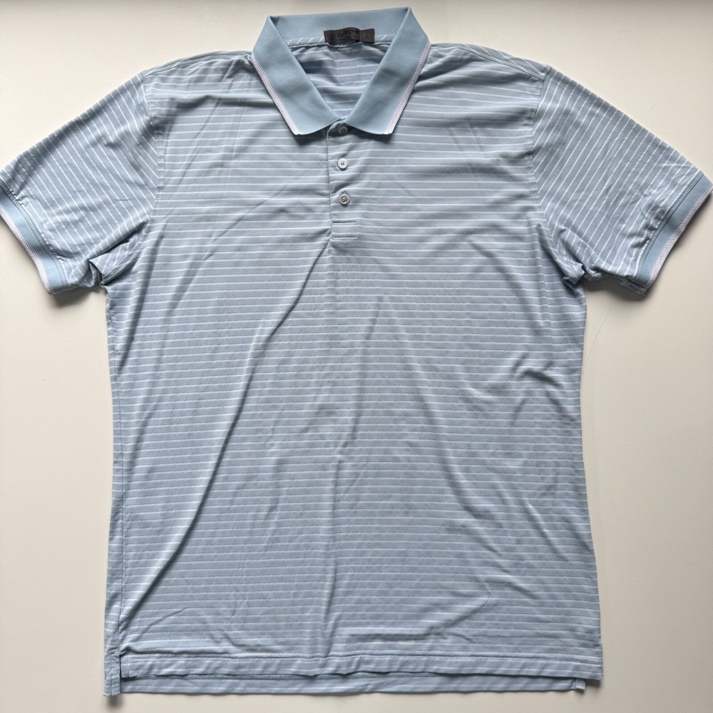G/FORE Perforated Short Sleeve Striped Polo Shirt Mens Large Blue Golf Technical